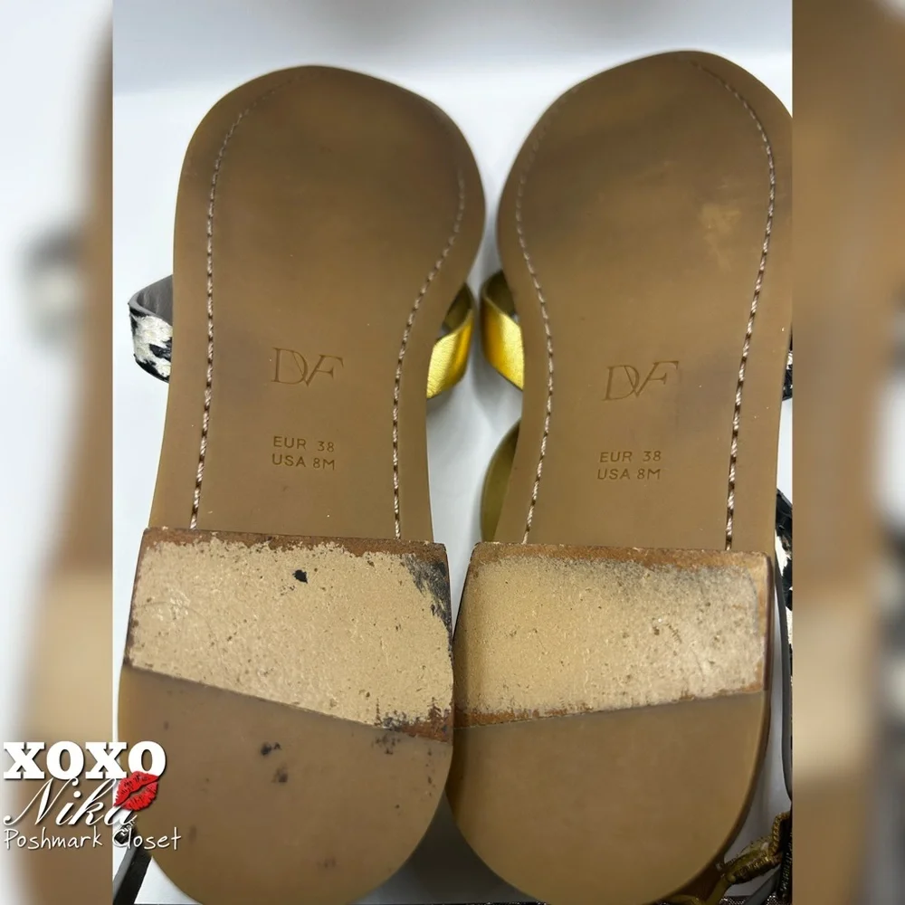 DIANE VON FURSTENBERG Gold & Animal Print Straps Cannes Sandals - Eur 38/USA 8M - Picture 5 of 7